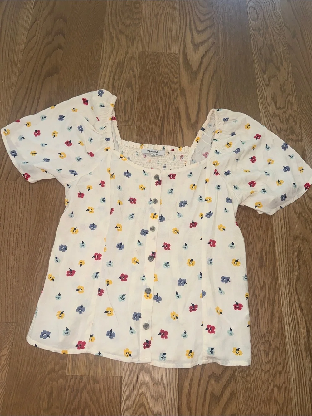 Madewell Floral Scoop-Neck Seamed Button Down